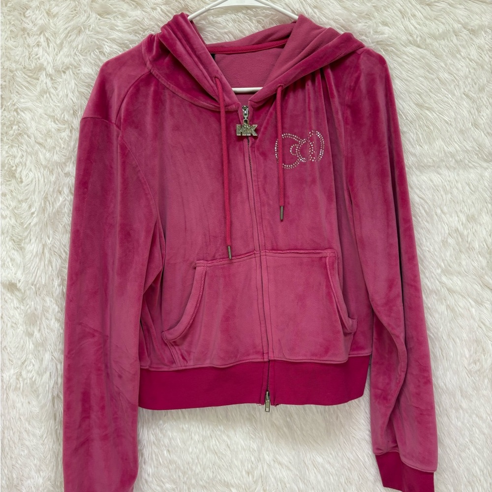 Hello Kitty Rhinestone Pink Velour Crop Hoodie | Size XL | Hot Topic 🎀💗✨